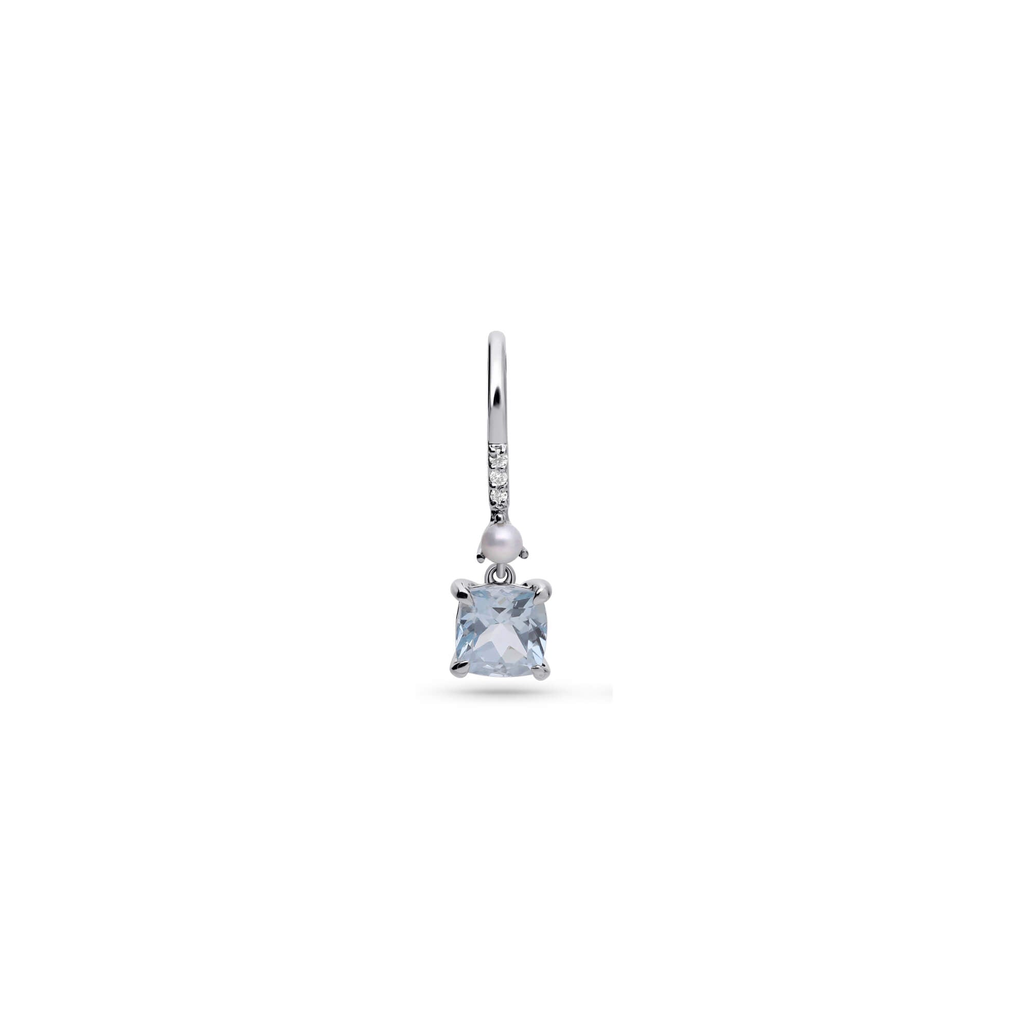 Cushion Cut Aquamarine and Pearl Drop Earrings