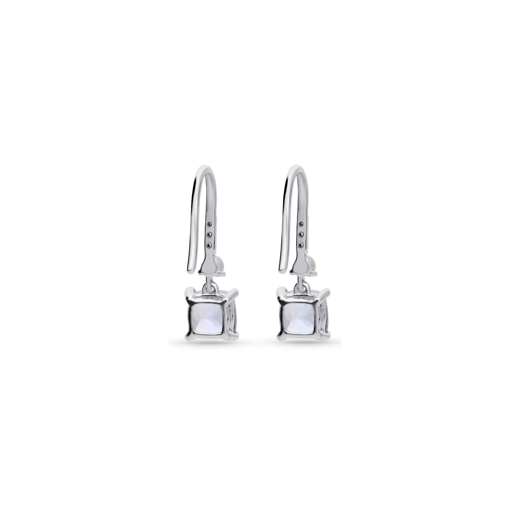 Cushion Cut Aquamarine and Pearl Drop Earrings