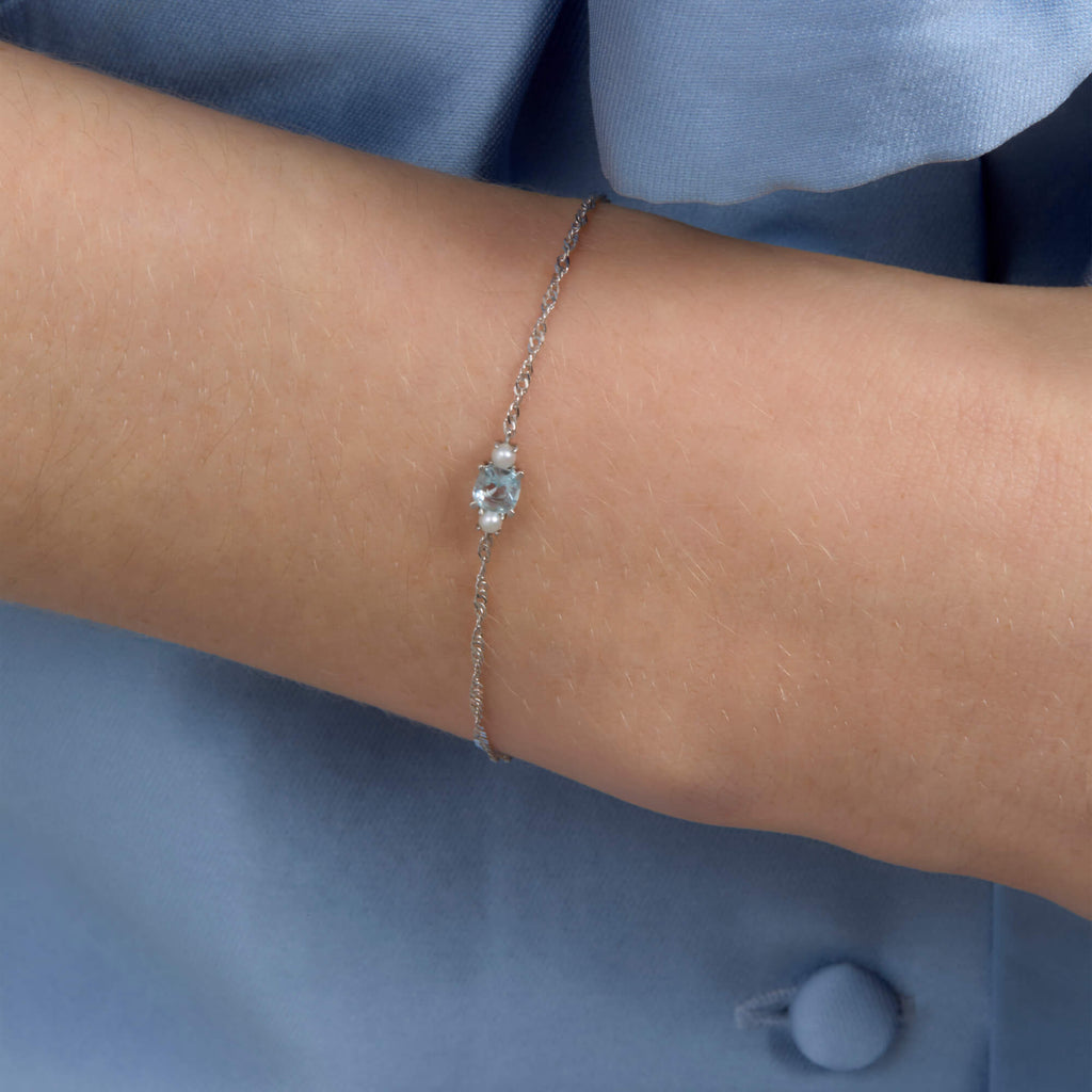 Delicate Aquamarine Cushion Bracelet