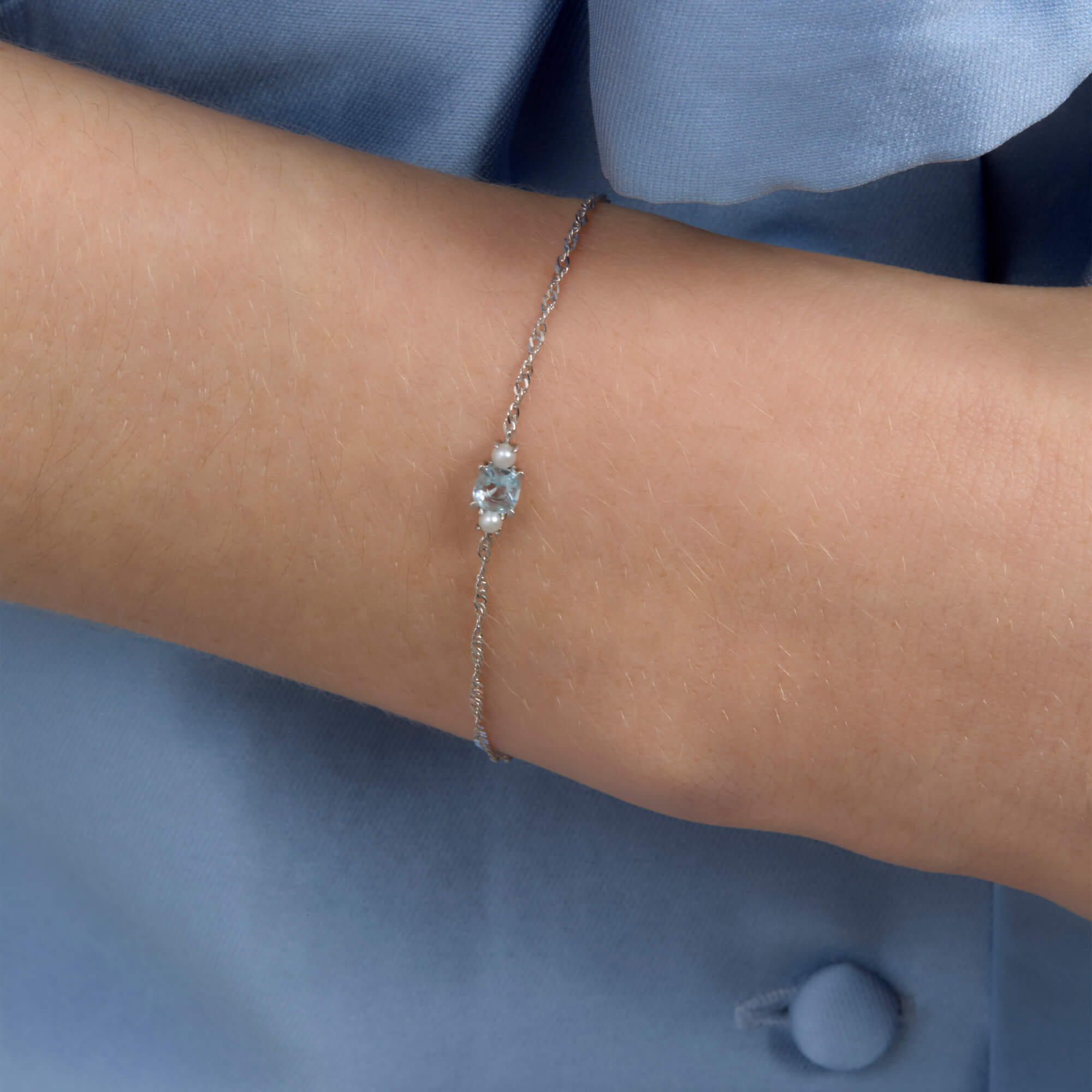 Delicate Aquamarine Cushion Bracelet