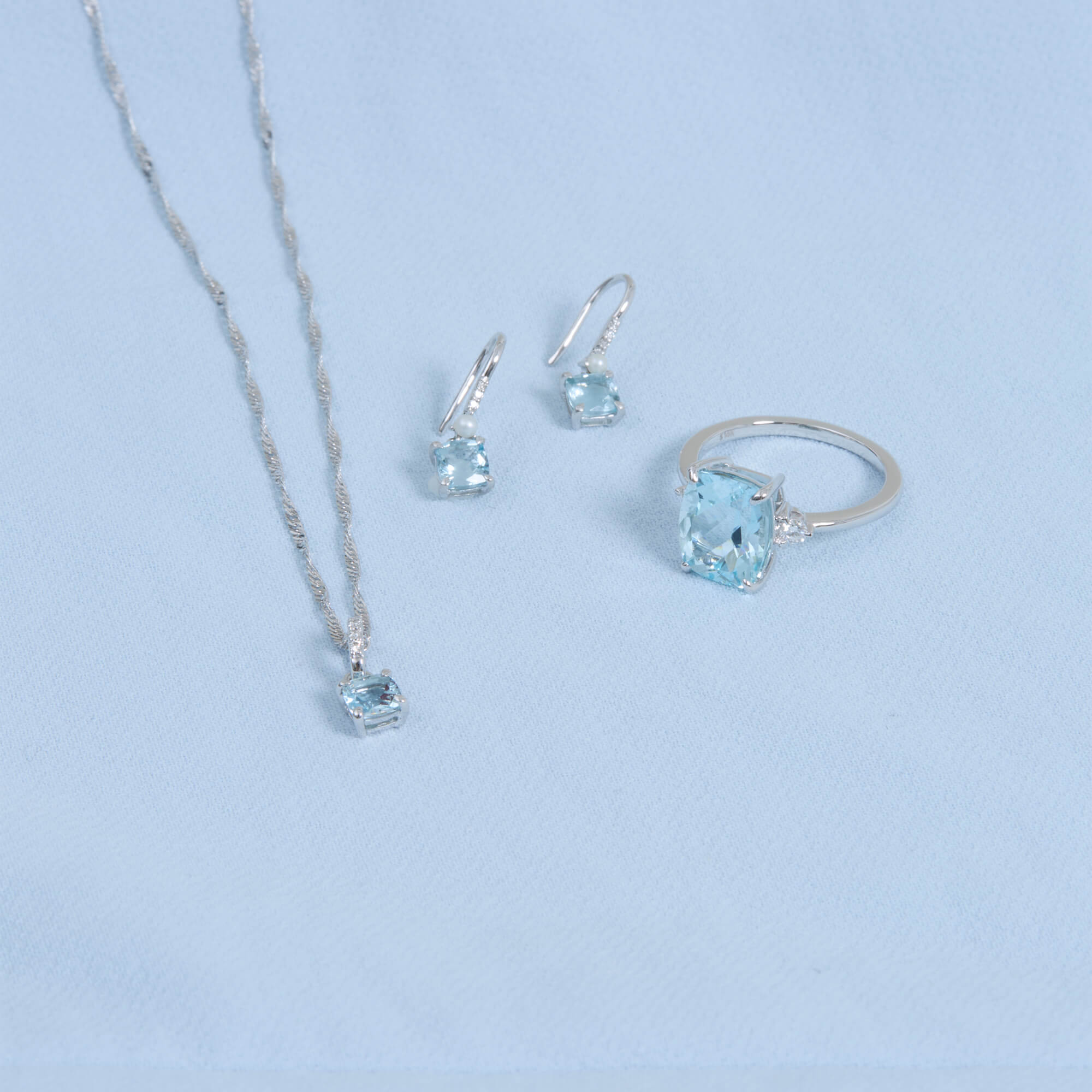 Cushion Cut Aquamarine and Pearl Drop Earrings