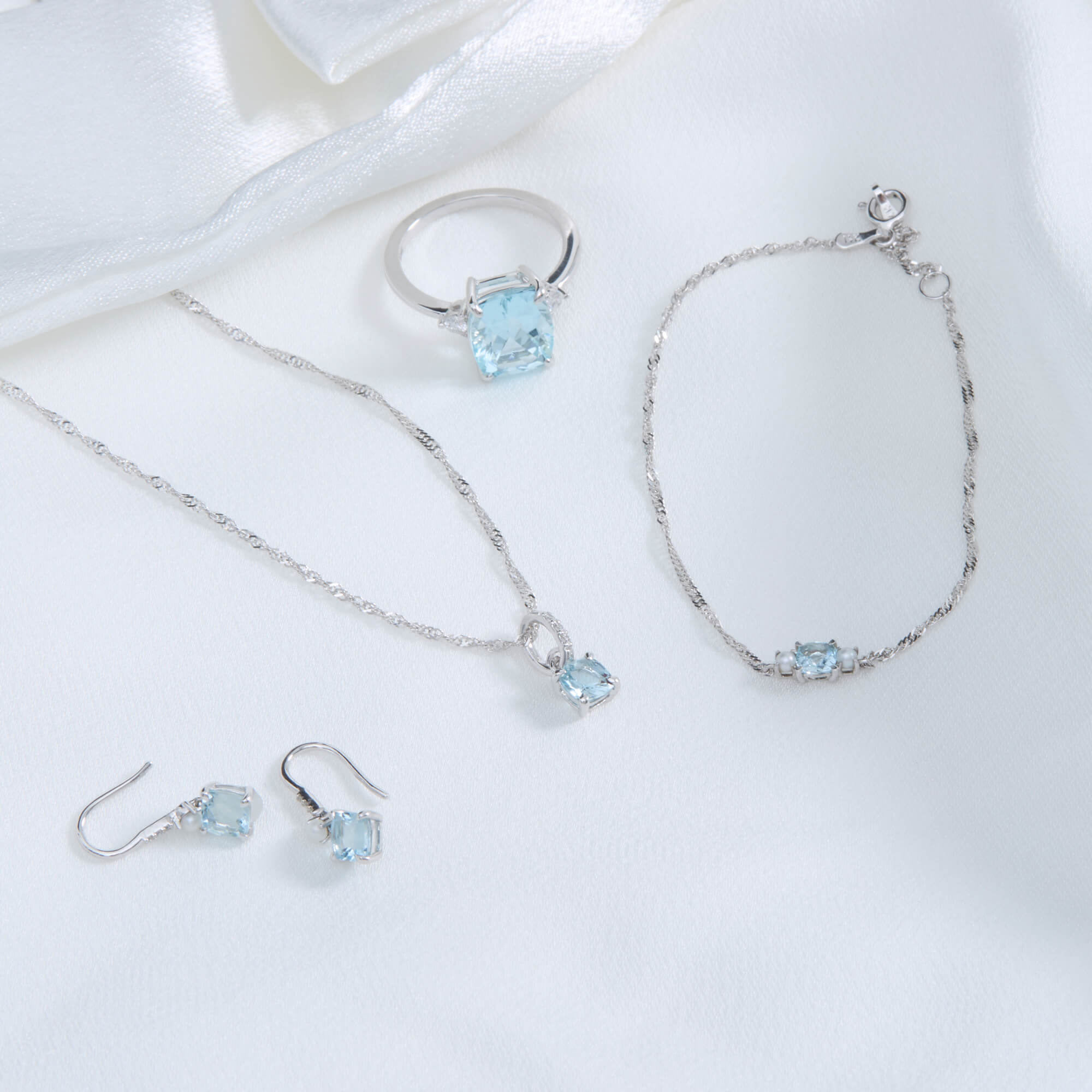 Cushion Cut Aquamarine and Pearl Drop Earrings