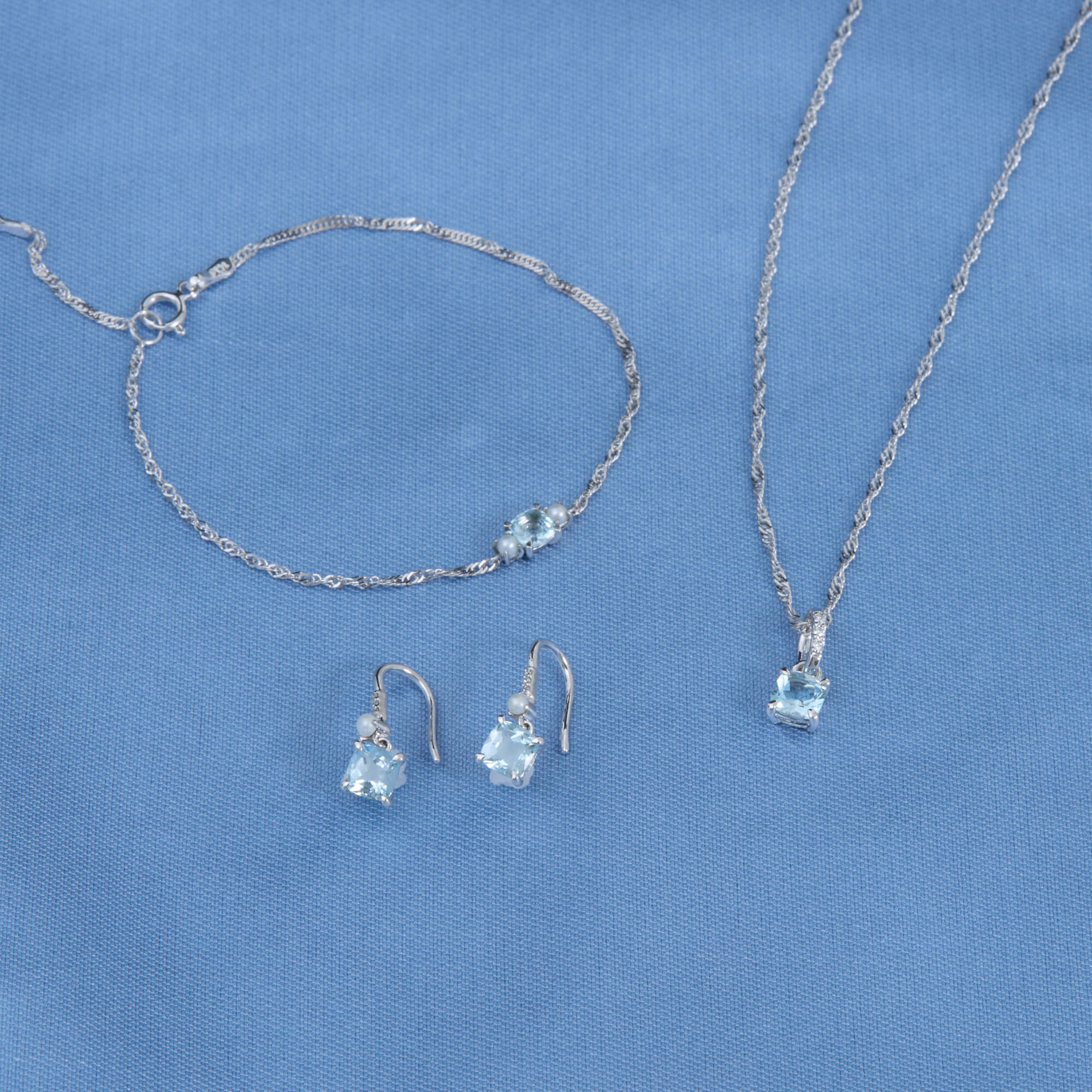 Cushion Cut Aquamarine and Pearl Drop Earrings